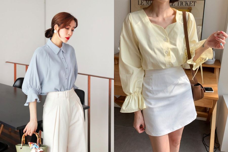 Áo sơ mi nữ bo tay dành cho cô nàng béo bụng