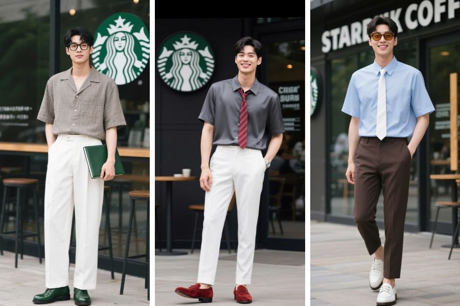 Áo sơ mi ngắn tay mix với quần regular fit