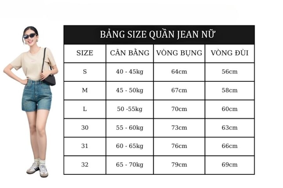 Chọn size quần jean nữ theo số đo vòng 2