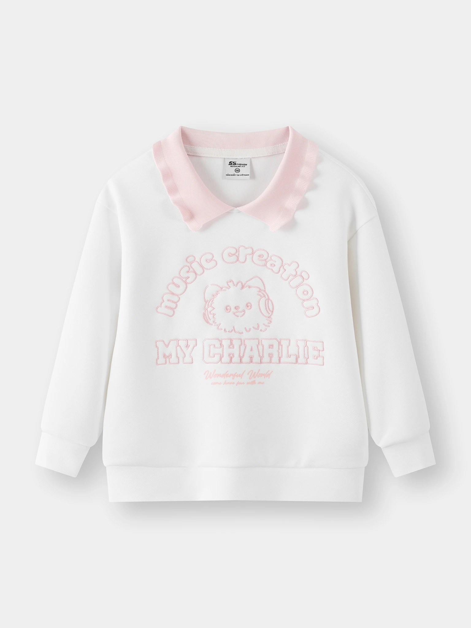 Áo Nỉ Bé Gái Cổ Bẻ 5S Fashion Thêu Dễ Thương G0ANI25003