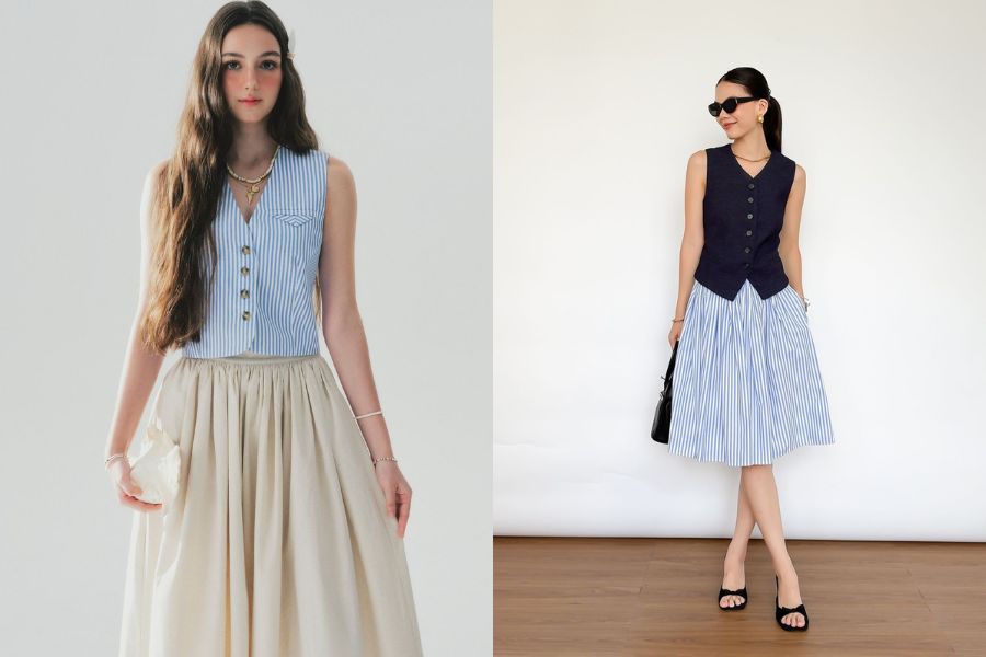 Áo gile phối chân váy xòe đi đám cưới