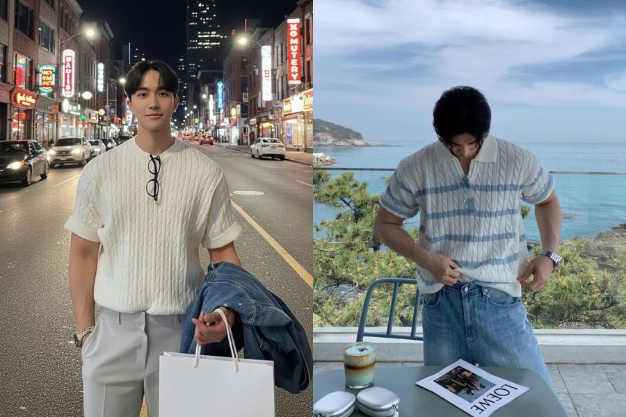 Áo dệt kim tay ngắn phối quần jeans ống đứng đi đám cưới