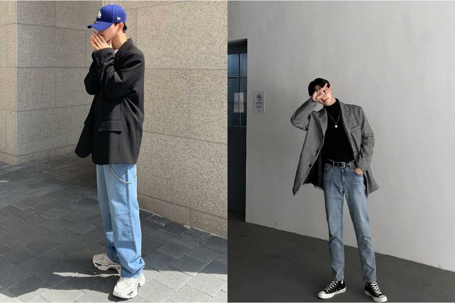 quần jeans năng động kết hợp cùng áo blazer