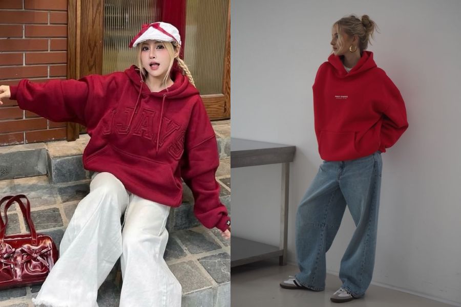 Hoodie màu đỏ năng động