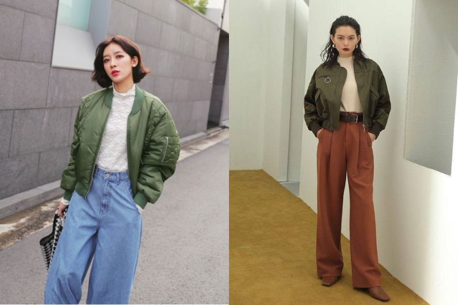 Áo khoác bomber + áo phông + quần baggy