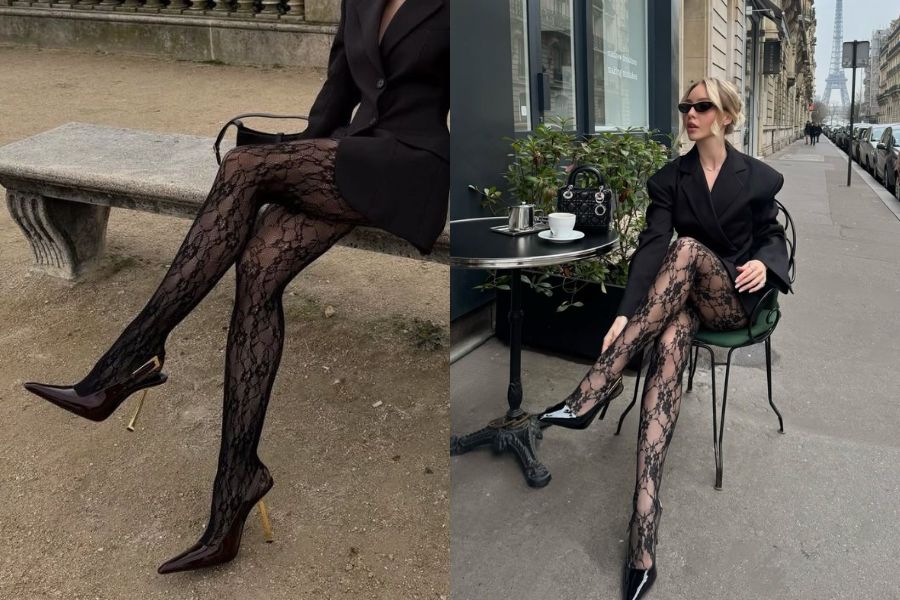 Phối quần tất đen với các mẫu giày