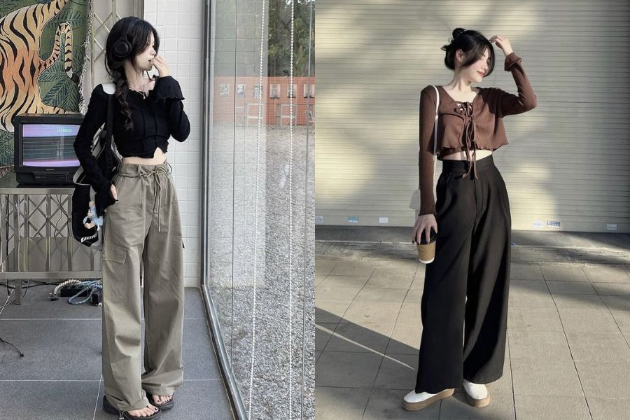 Áo croptop + quần cạp cao giúp hack dáng cho cô nàng thấp