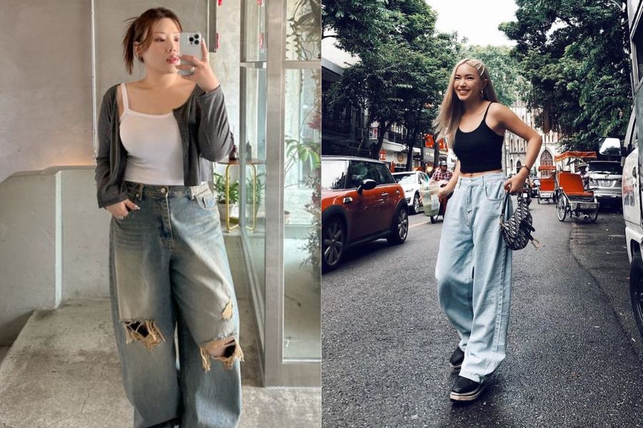 phối áo hai dây với quần ống suông