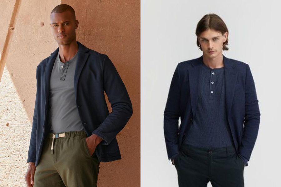 Lịch lãm cùng áo blazer phối với áo Henley