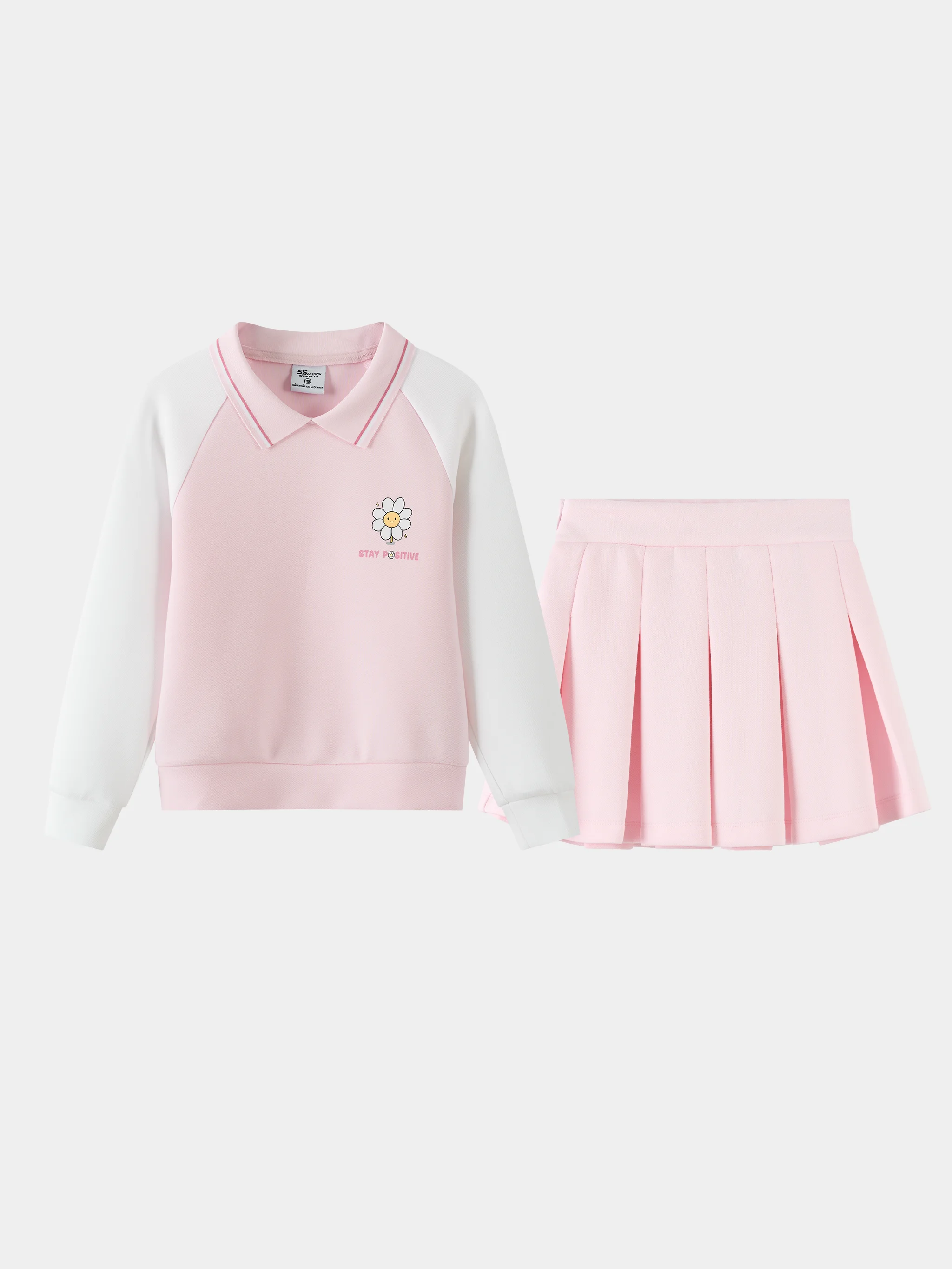 Bộ Nỉ Bé Gái Phối Chân Váy 5S Fashion Cổ Polo Dễ Thương GBNCV25002