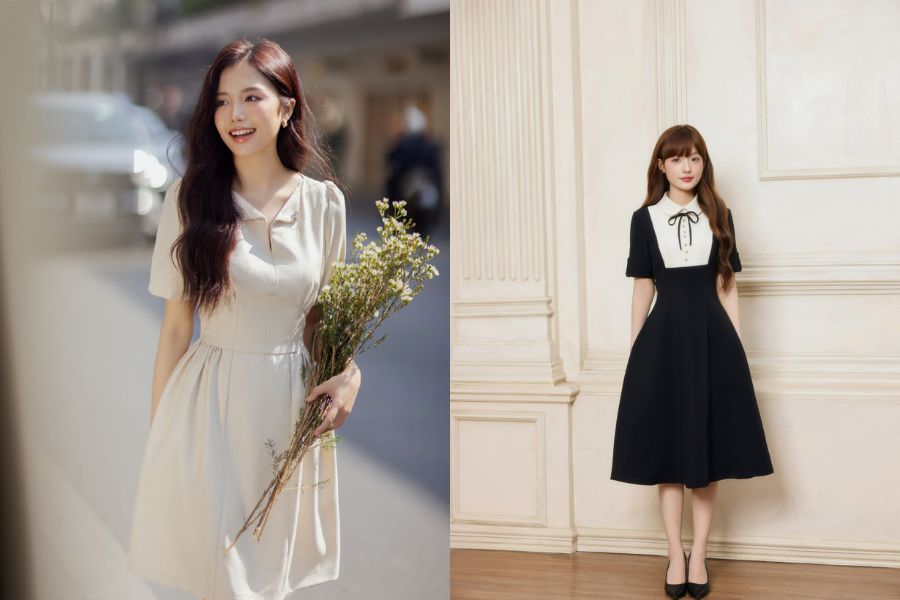 Váy xòe chiết eo cao cho dáng người quả táo