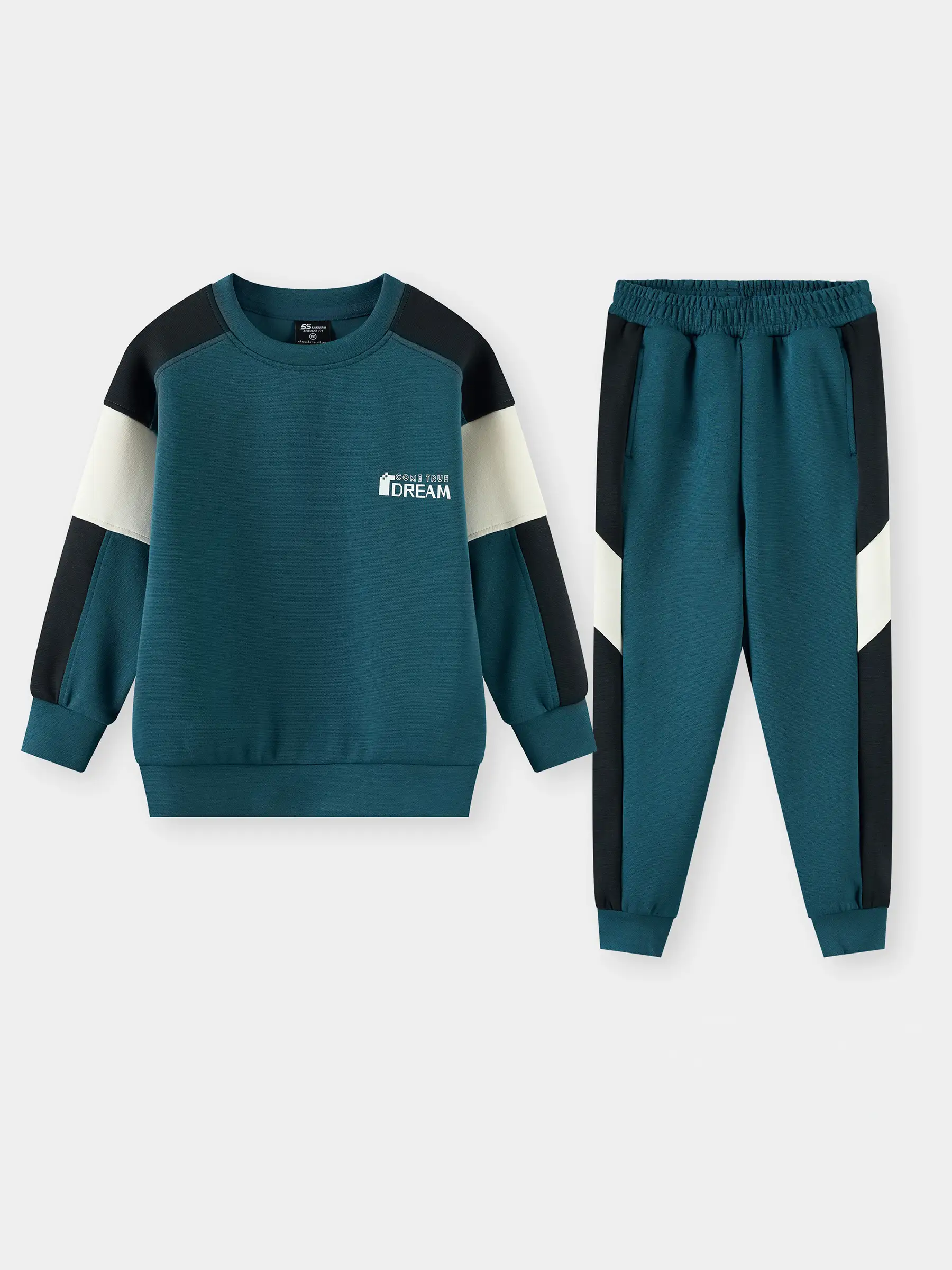 Bộ Nỉ Bé Trai 5S Fashion Cổ Tròn Can Phối In Basic BBNI25005