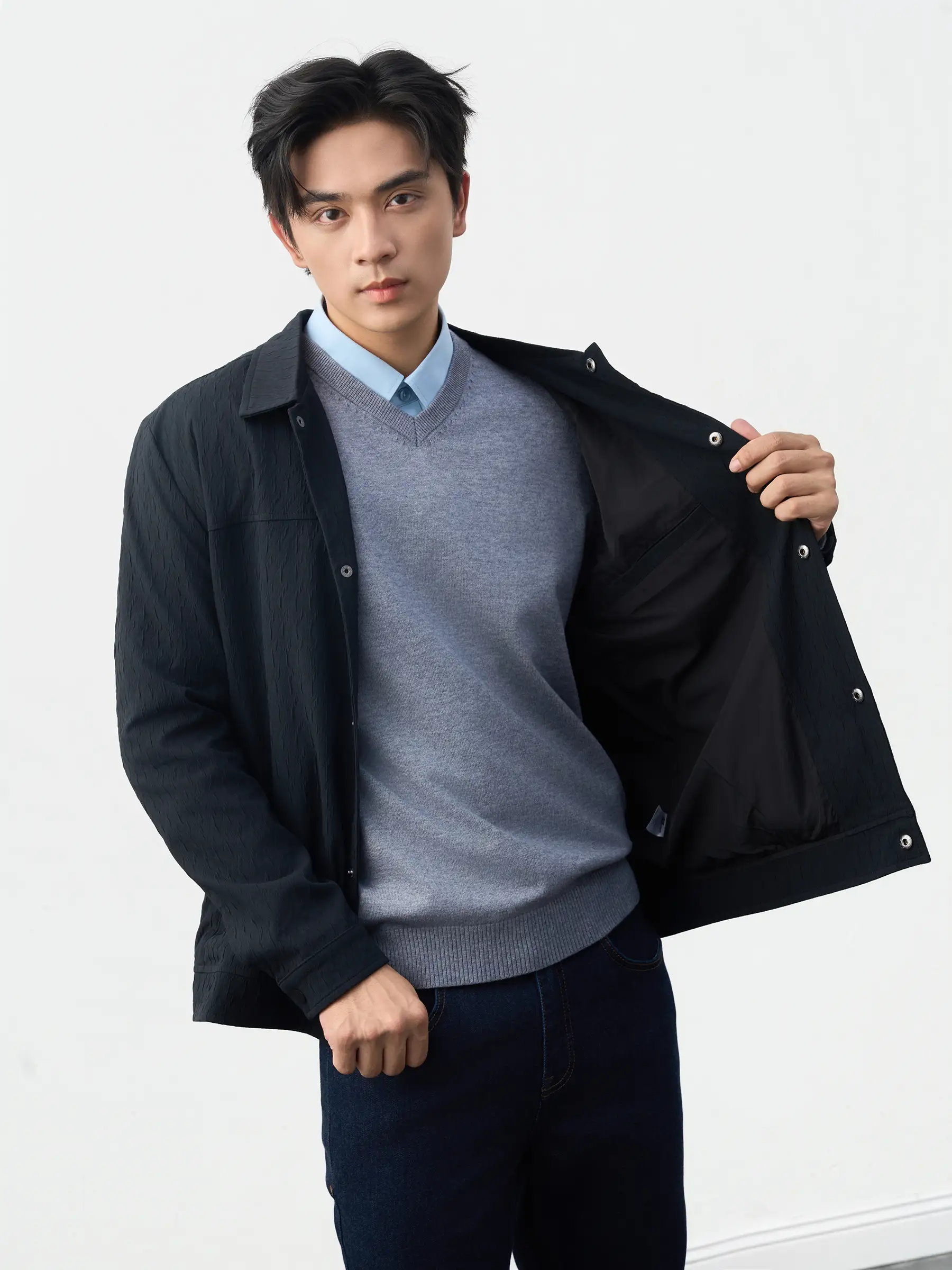 Áo Khoác Thời Trang Nam 5S Fashion Cổ Đức Dệt Hiệu Ứng M0AKH25018