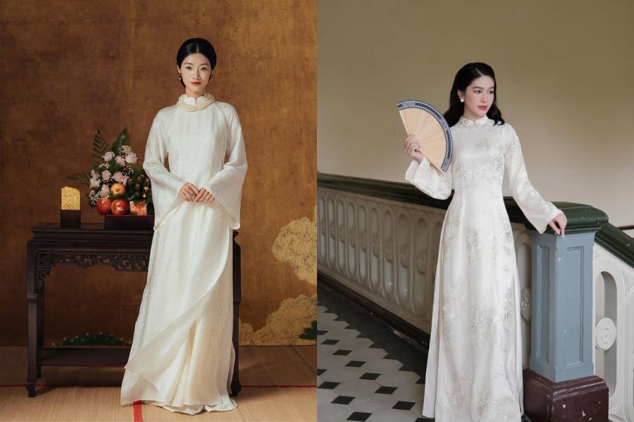 Áo dài trắng ngà kết hợp quần trắng