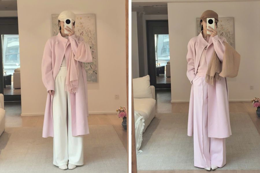 Cách mix áo dạ màu hồng đúng cách giúp bạn như cục bông di động