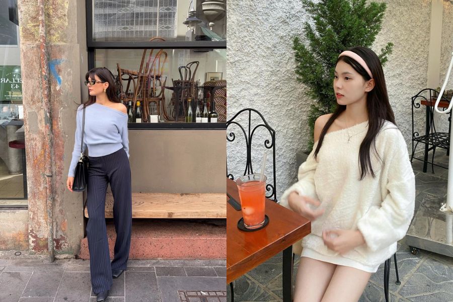 Áo len trễ vai là lựa chọn hoàn hảo cho những buổi tiệc cuối năm