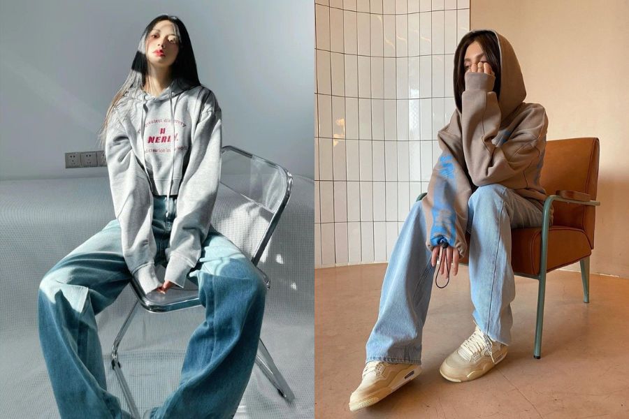 Áo hoodie nữ + quần jean