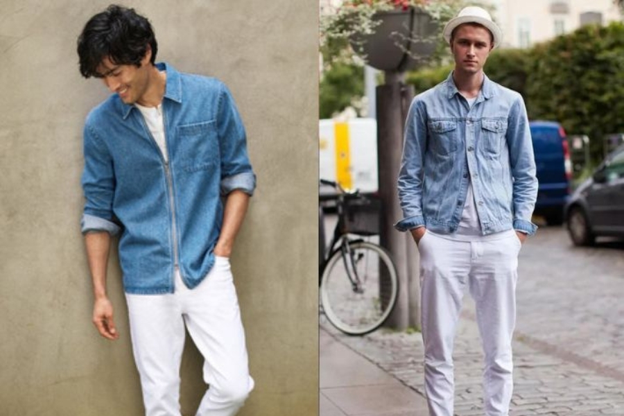 Bụi bặm với áo henley tay ngắn và áo khoác denim