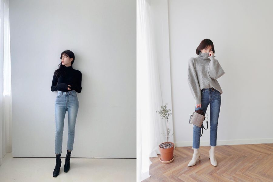 Áo len cổ lọ phối quần skinny