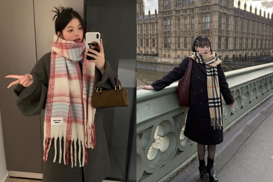 Khăn choàng oversize làm điểm nhấn cho trang phục