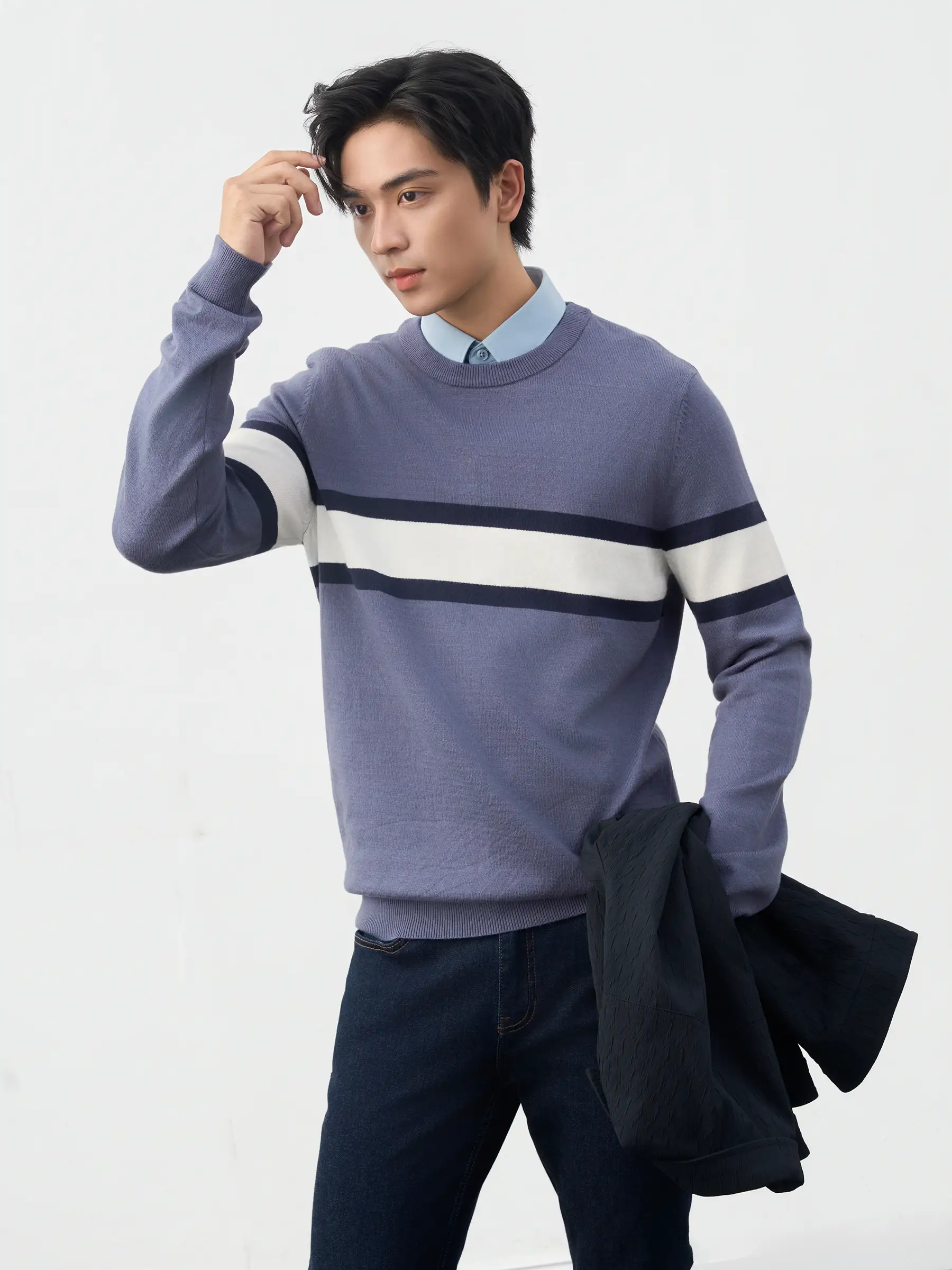 Áo Len Nam 5S Fashion Kẻ Ngang Phom Slimfit M0ALE25001