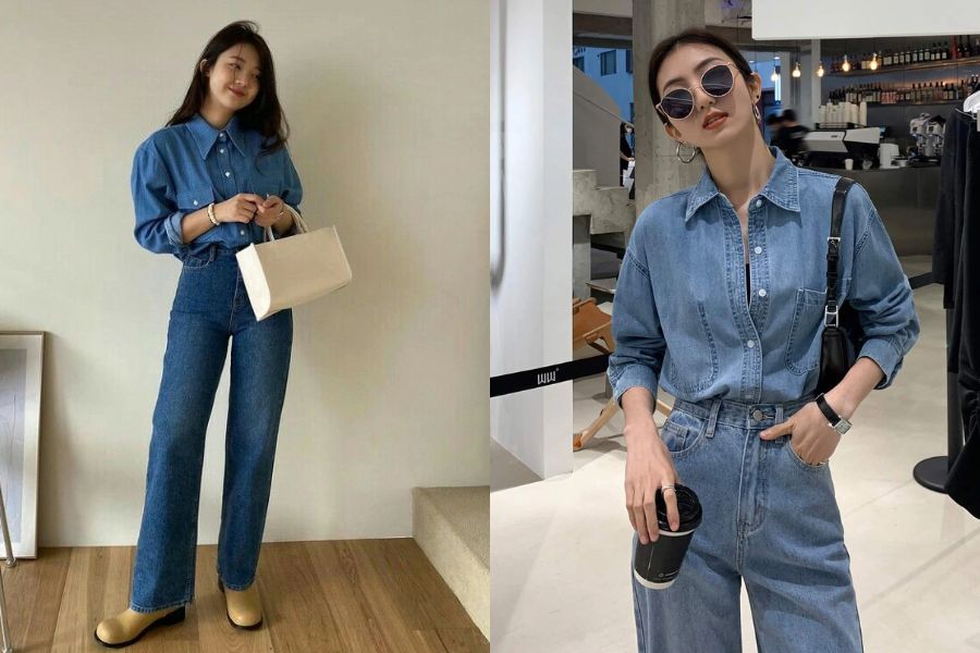 Phối đồ quần jean và áo sơ mi theo công thức denim on denim