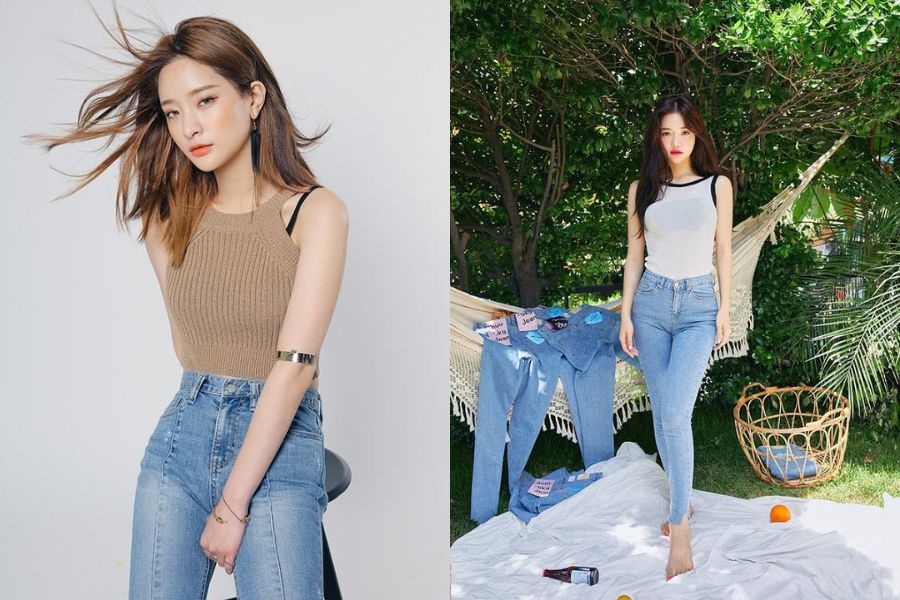 Áo len sát nách nữ phối quần jean nữ