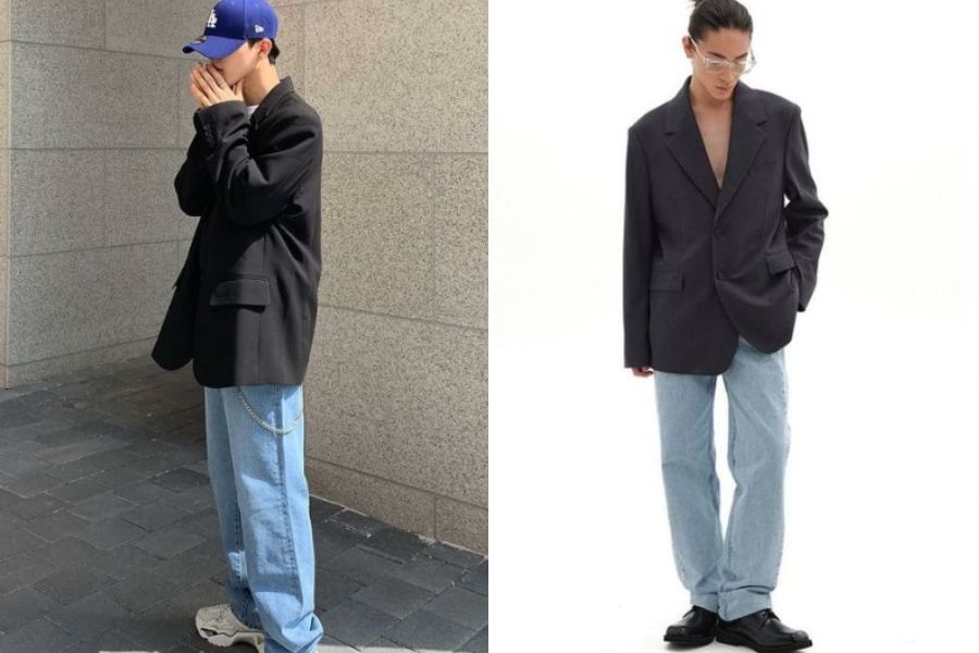 Phối quần dad jeans nam với áo blazer