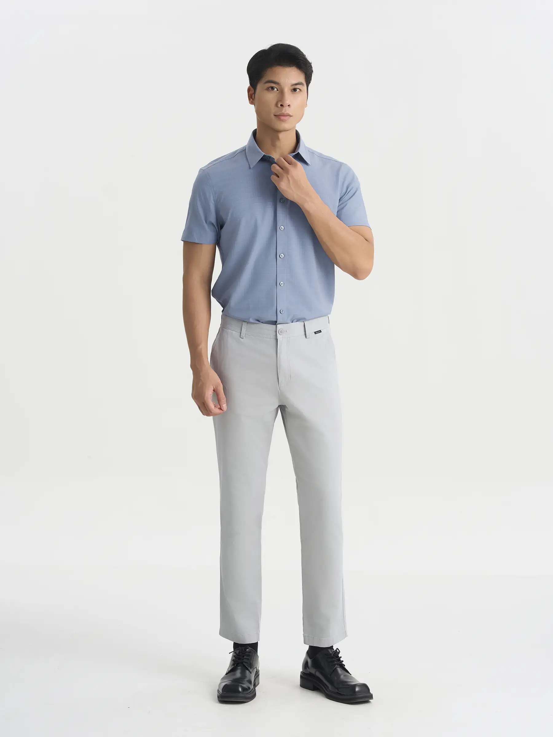 Áo Sơ Mi Nam 5S Fashion Dệt Hiệu Ứng Basic Phom Smart fit ASC25031