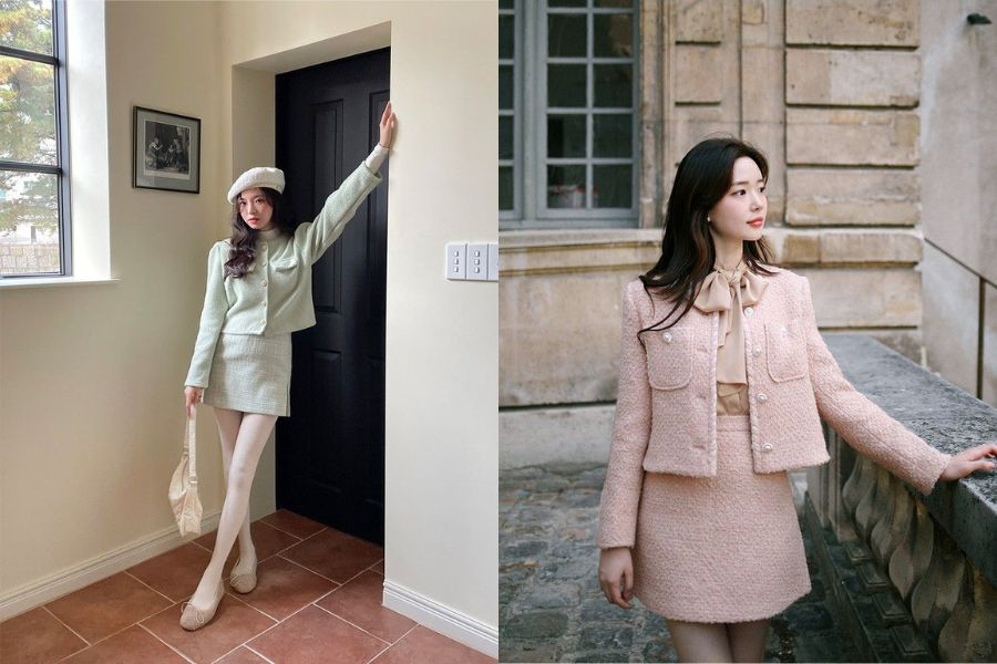 Set đồ tweed thanh lịch chuẩn phong thái quý cô