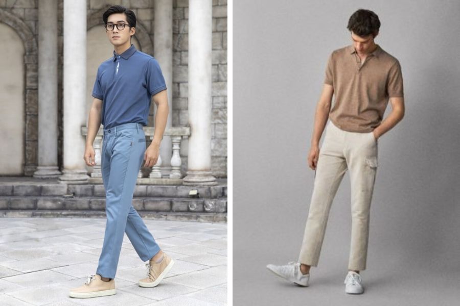 Áo polo mix&match quần kaki dáng dài