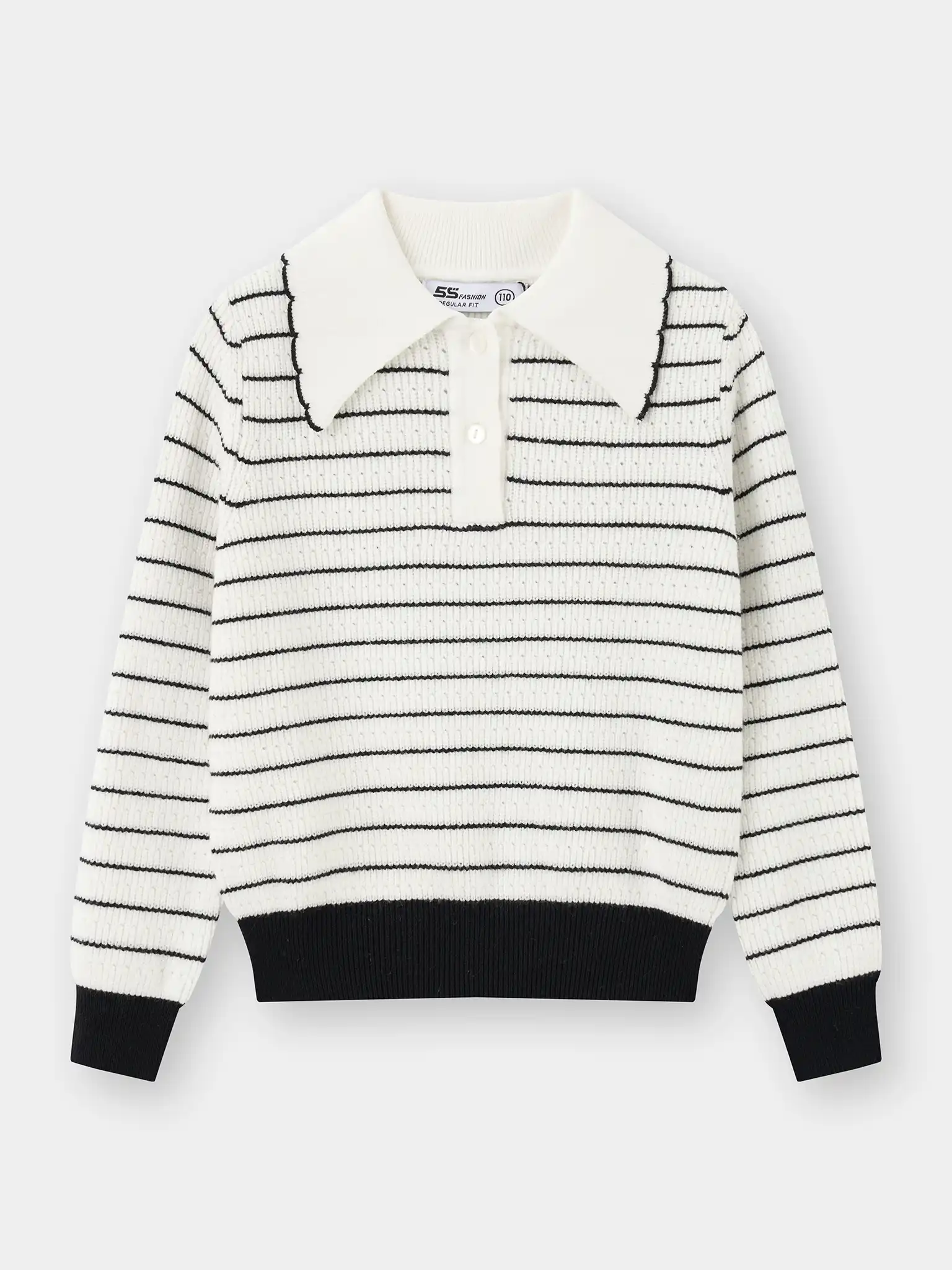 Áo Len Bé Gái 5S Fashion Cổ Bẻ Phối Kẻ Ngang G0ALE25003