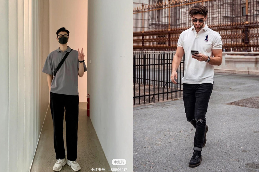 Phối áo polo nam cùng quần tối màu