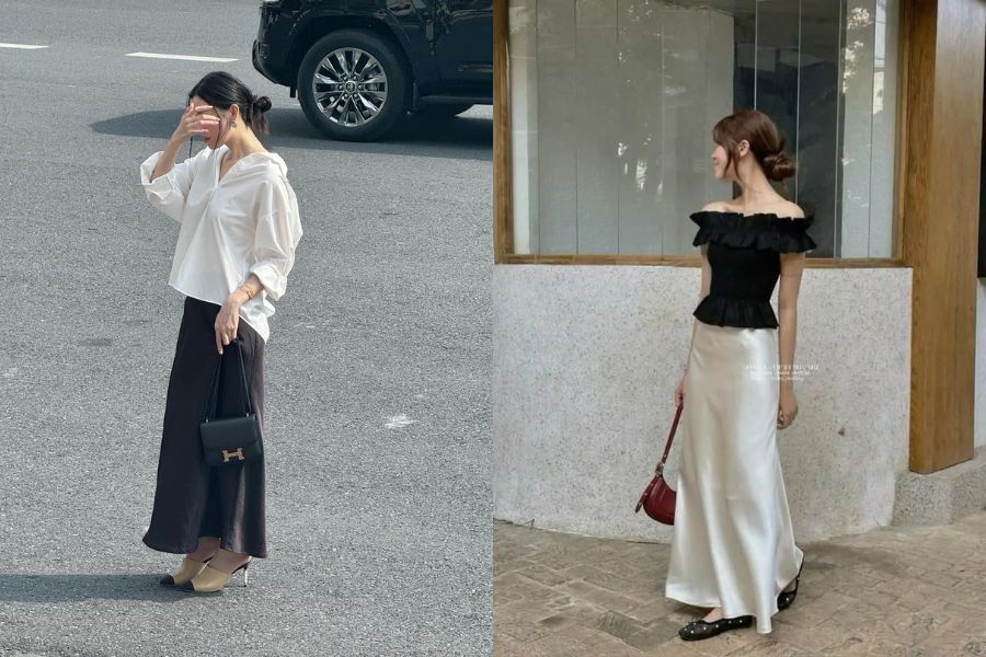 Sang chảnh với váy lụa dài thướt tha