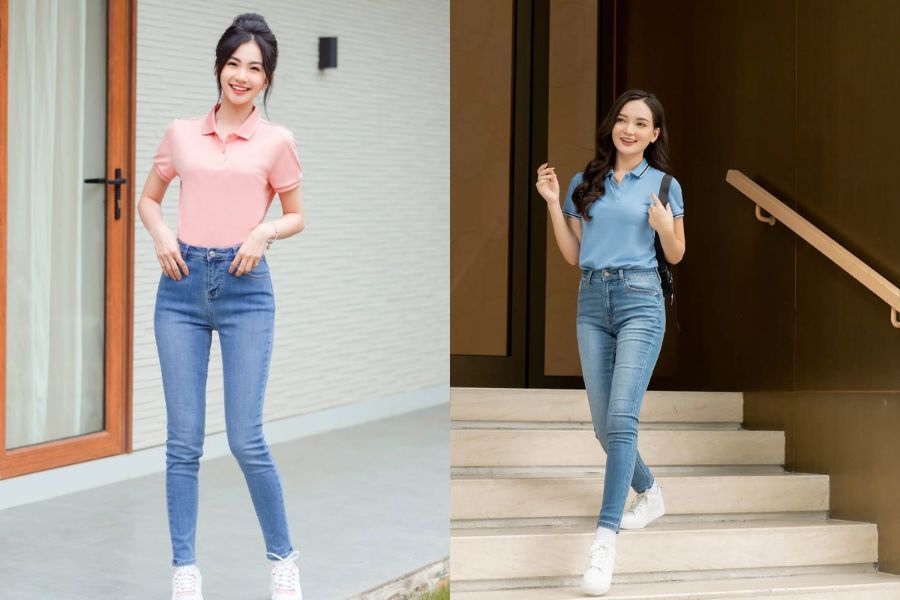 Áo polo phối quần skinny
