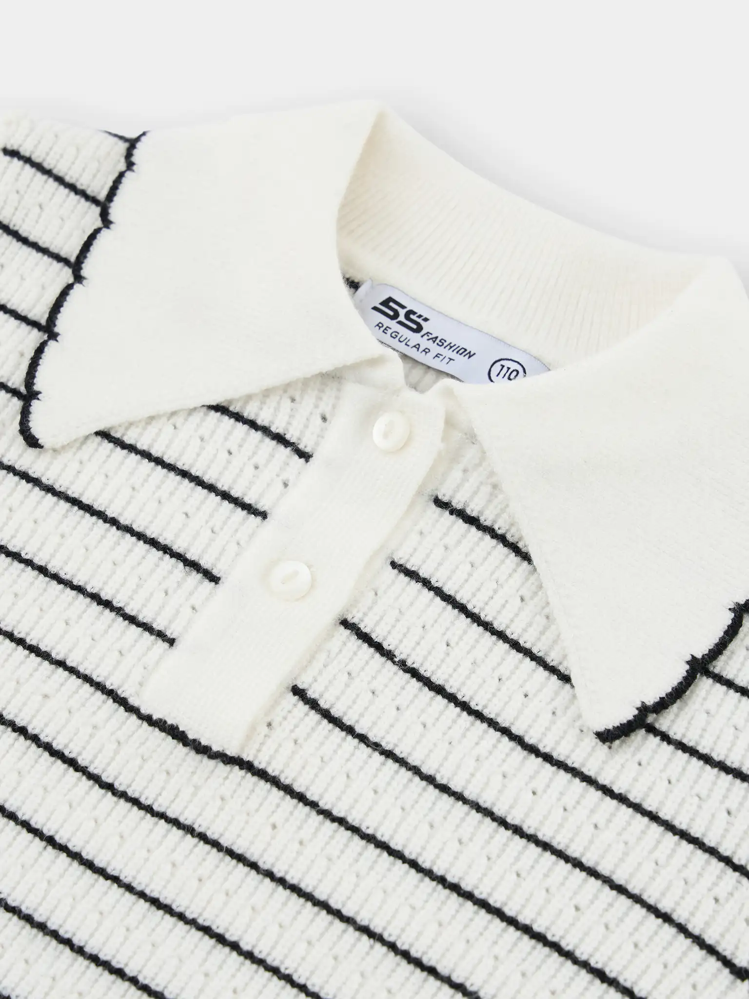 Áo Len Bé Gái 5S Fashion Cổ Bẻ Phối Kẻ Ngang G0ALE25003