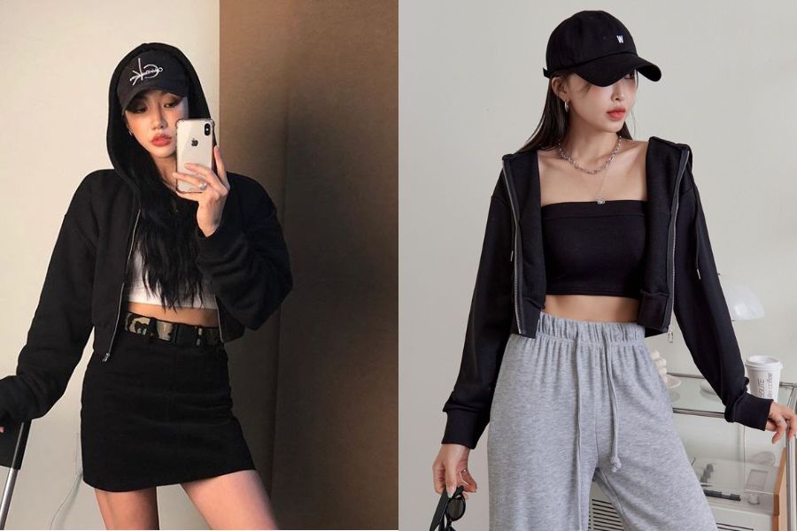 Áo khoác croptop nữ có mũ
