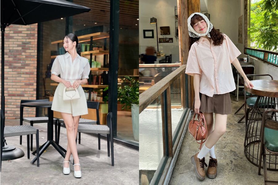 Phối áo sơ mi tay ngắn nữ