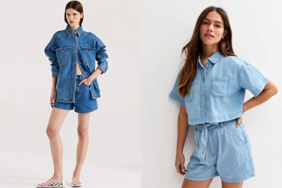 Phối sơ mi denim cùng quần short