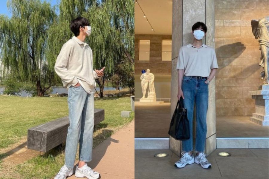 Áo polo oversize nam phối với quần jean đơn giản