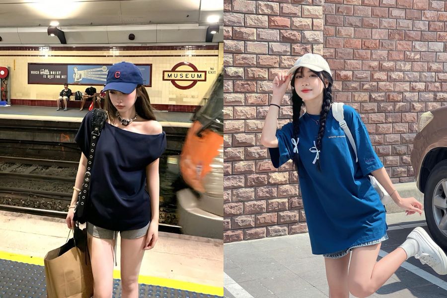 Áo thun form rộng cùng quần short thể thao