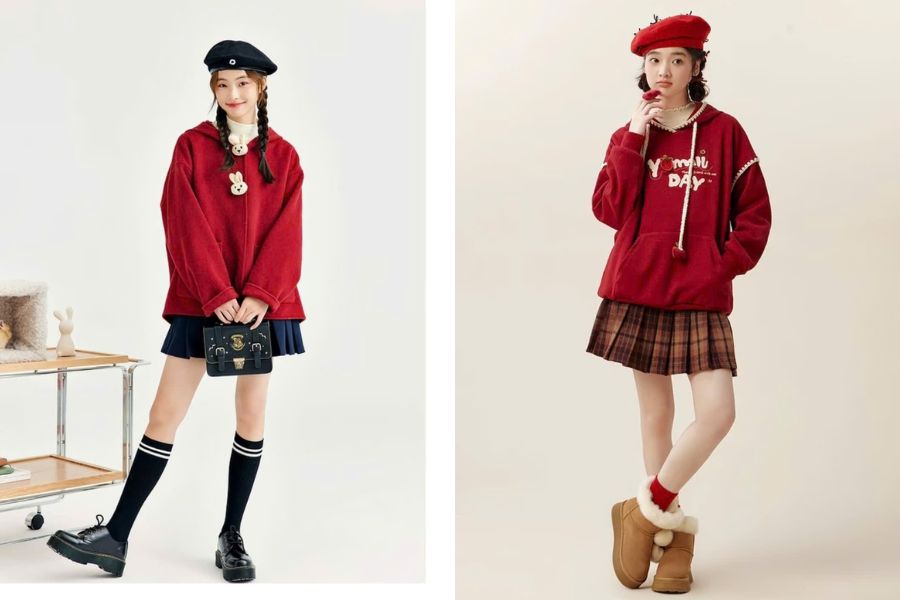 Kết hợp áo hoodie rực rỡ với tất dài thời trang