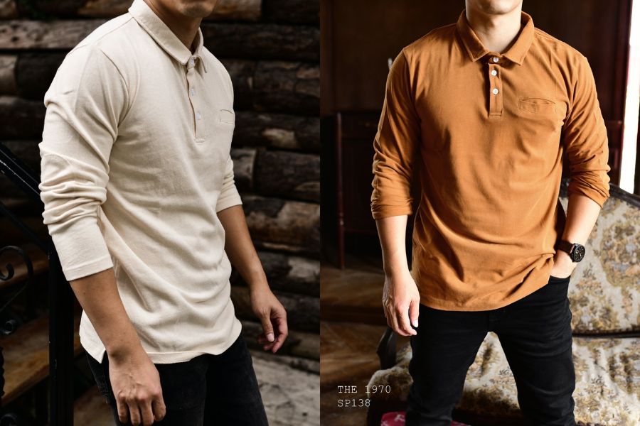 Áo Polo dài tay phối cùng quần Jean nam màu xám