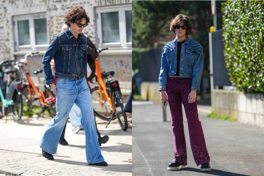 Mix quần ống vẩy cùng áo khoác denim