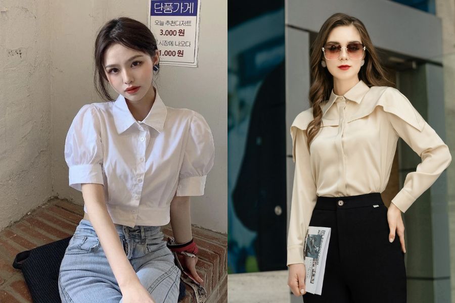 chọn size áo sơ mi nữ cho dáng người vai xuôi
