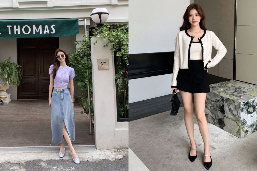 Áo len mỏng phối chân váy chụp ảnh tết