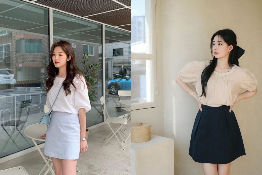 Chân váy ngắn phối áo kiểu chụp ảnh tết