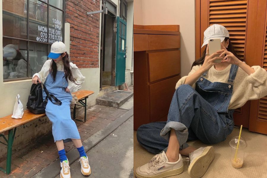 Áo sweater kết hợp cùng váy yếm nhí nhảnh