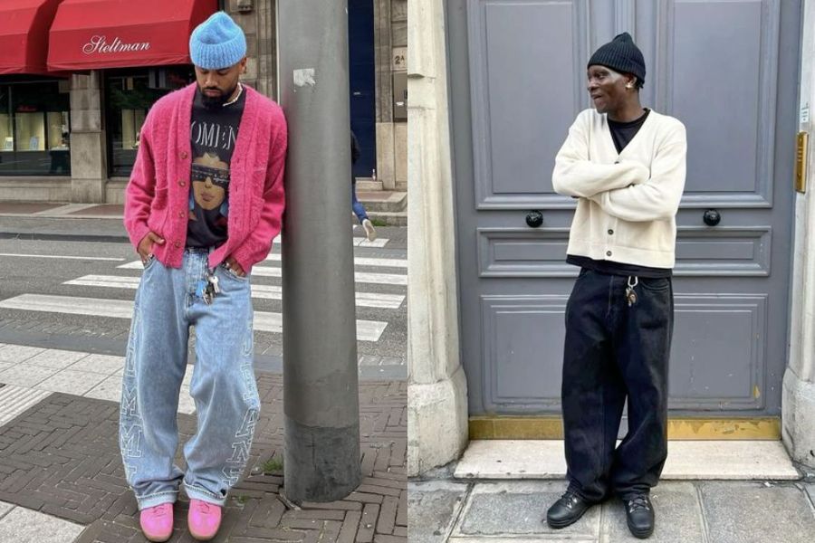 Phối áo khoác cardigan cùng quần thụng jeans hiphop