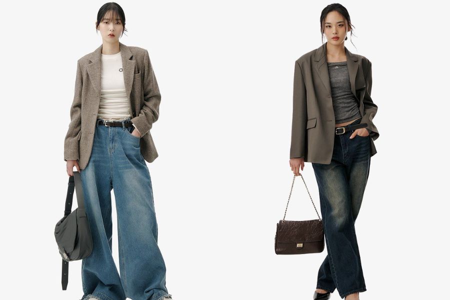 Quần Jean ống mix áo blazer